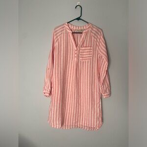 Popover Linen Dress Martha Stewart Sz Small Casual Beach Summer Striped Pockets